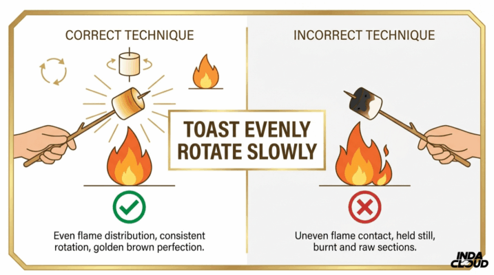 Proper Joint Lighting Technique Comparison Showing Correct Even Toasting And Rotating Versus Incorrect Direct Burning Method